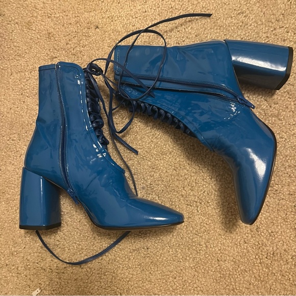 Daniella Shevel blue lace up heel heeled boots booties size 39 - Picture 2 of 3